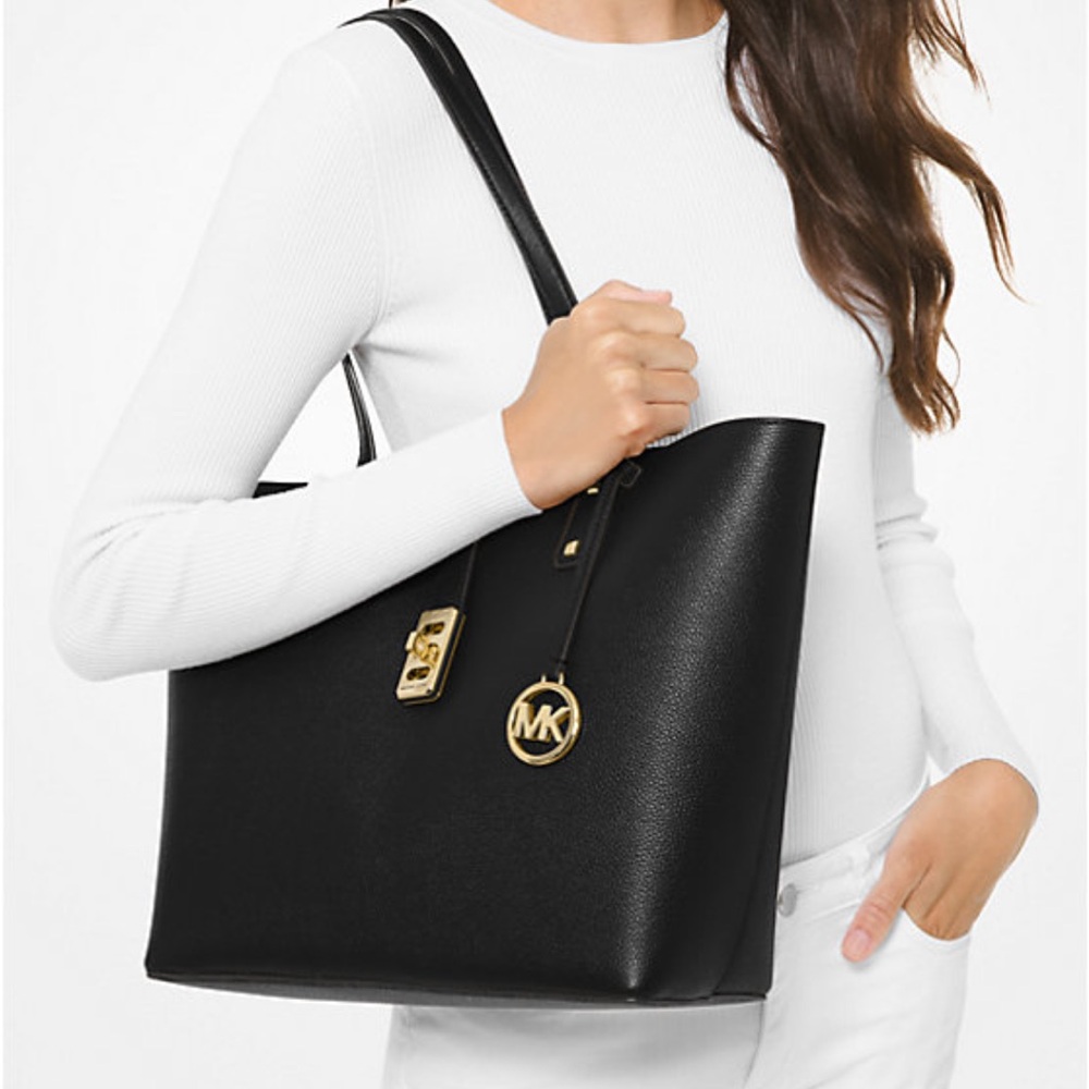 Michael Kors Black Pebble Leather Tote Bag-
